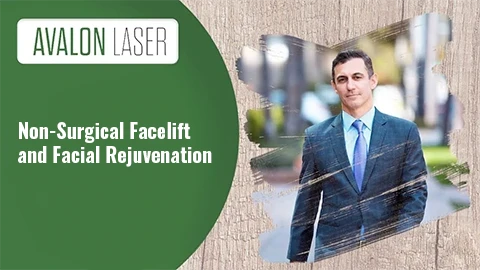Image of a man in a suit outside, with text about non-surgical facelift and rejuvenation