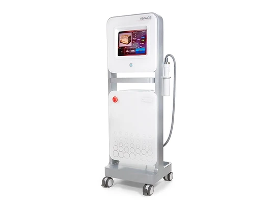 Medical device on wheels with a touchscreen and a connected handle